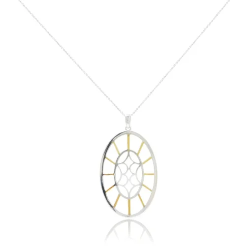 Women Color Craft Inc Bull's Eye Oval Pendant in Sterling Silver & Gold Plate