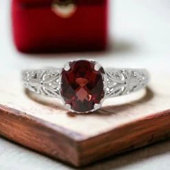 Women Color Craft Inc Sterling Silver and Garnet Ring