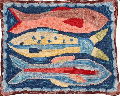 Michaelian Home Swimming Fish Wool Hook Pillow by