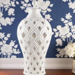 HOME ESSENTIALS White Pierced Ceramic Ginger Jar