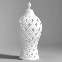 HOME ESSENTIALS White Pierced Ceramic Ginger Jar