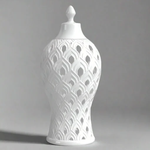 HOME ESSENTIALS White Pierced Ceramic Ginger Jar